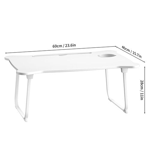 Washranp Laptop Desk for Bed Lap Bed Table Folding Couch Laptop Lap Desk with Storage Drawer, Cup Holder & Tablet Slot Foldable Breakfast Tray Portable for Reading Writing, Sofa & Floor White