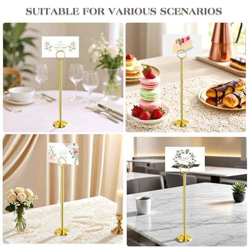 Urban Deco 12PK Table Number Holders Place Card Holders 12 Inch Table Card Holders Steel Card Holders for Photos, Food Signs, Memo Notes, Weddings, Restaurants, Birthdays£¨Gold£©