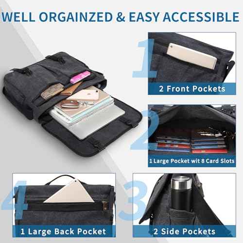 VX VONXURY 15.6 Inch Laptop Bag Mens Messenger Bag,Water Resistant Canvas Multipocket Satchel Shoulder Bag for Men, Business, Work, Travel, College