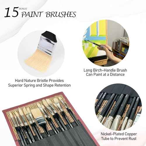 Falling in Art Natural Bristle Professional Paintbrush Set, 15PCS Long Handled Paint Brushes for Acrylic Painting, Oil Paint Brushes with Bamboo Storage Pouch