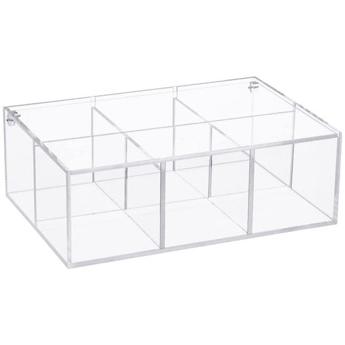Yeeco Clear Acrylic Capsule Holder with Lid 6 Section Plastic Drawer Box Organizer 7.6”×5.1”×2.6” 6 Compartments Desk Cube Containers for Jewelry，Candy，Coffee，Make Up Accessories