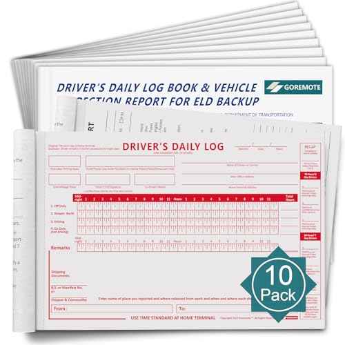 ELD Backup Driver Log Book with Detailed Drivers Vehicle Inspection Report & Daily Recap, 2-Ply Carbonless, 5.5" x 8.5", 16 Sets of Forms per Book, Paper Log Book for Truck Drivers, 10 Pack