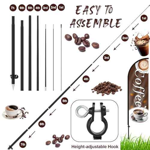 Coffee Advertising Swooper Flag Banner 8.2ft Feather Flags with Pole and Ground Stake Advertising Feather Banner Signs for Business Store Fronts (Brown)