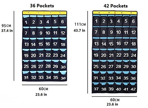 NIMES Numbered Organizer Classroom Pocket Chart for Cell Phones Calculators Holders Blue (42 Pockets)