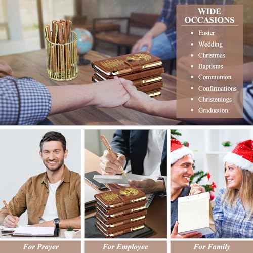 Thenshop 20 Set Christian Gifts Bulk Leather Prayer Journal Church Pastor Man of God Clergy Appreciation Gift Religious Notebook with Bible Verse Pen for Men Women Bible Study Groups (Brown)