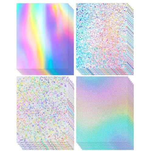 24 Sheets Holographic Cardstock 8.5 x 11, 250gsm/92lb Metallic Cardstock Glitter Shiny Iridescent Mirror Paper Thick Card Stock Paper for Crafts, Card Making, Party Decoration, Scrapbook Supplies