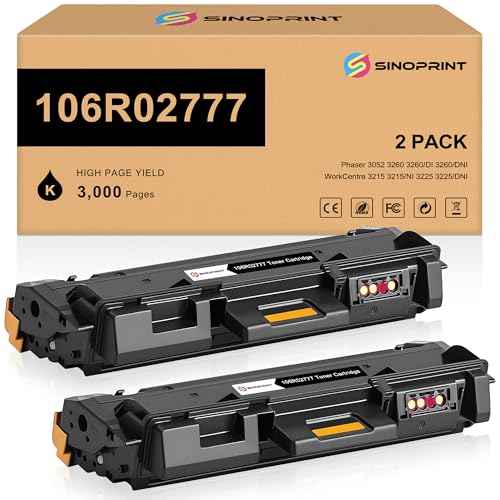 Compatible 106R02775 Toner Cartridge Replacement for Xerox WorkCentre 3215 3215NI 3225 3225DNI Phaser 3260 3260DI 3260DNI 3052 106R02777 Printer Ink High Yield 3000 Pages (Black, 2-Pack)