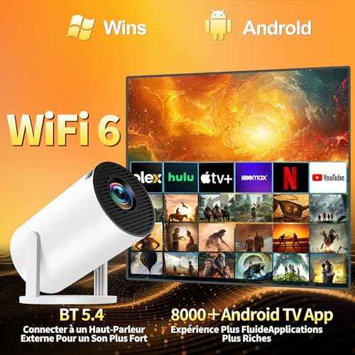 [Built-in Apps & 2025 Upgraded] Mini Projector Support 4K 1080P Auto Keystone 270¡Æ Rotatable with WiFi 6 and Bluetooth 5.4, Projector Portable Compatibile with HDMI/TV Stick/Memory Stick/Laptop-White