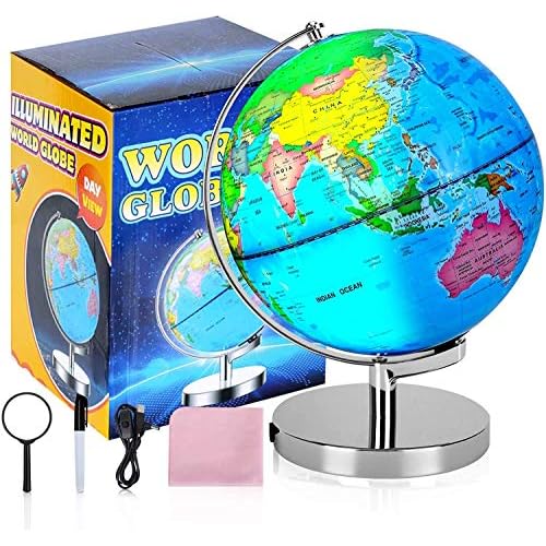 6 in1 Illuminated World Globe for Kids & Adults All Ages High Clear Map, Illuminates Educational Interactive STEM Toy, Light Up Kids Globe Lamp,Gifts For Boys And Girls