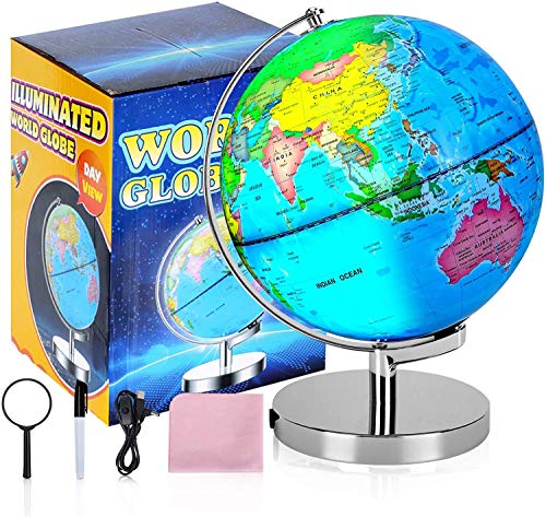 POOCCI 8-Inch Illuminated Globe with Writable Map, Night Light & Magnifier