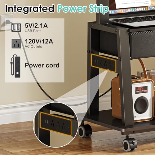 Aokitsink Rolling TV Stand with Power Outlet 23-60in, 2 Shelves, Fabric Drawer, Height Adjustable