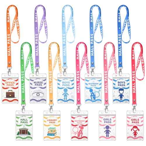 BESARME 10 Set Hall Passes for Classrooms Hall Pass Lanyards Colorful Unbreakable School Passes for Hall Restroom Library Nurse Boy Girl Office School Classroom Supplies