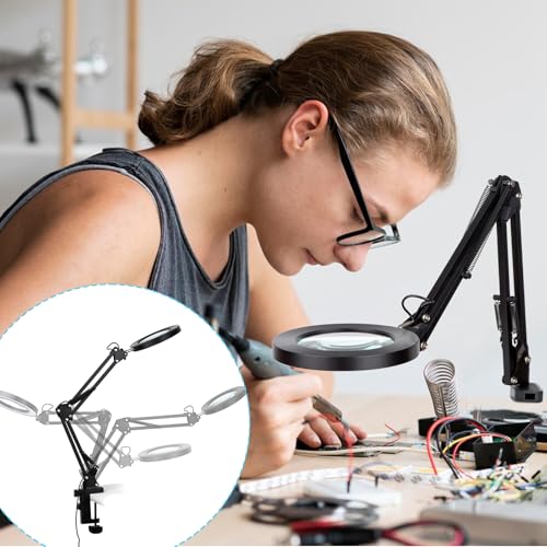 Dylviw 20-Inch Stand & Clamp LED Magnifying Desk Lamp with Real Glass Lens