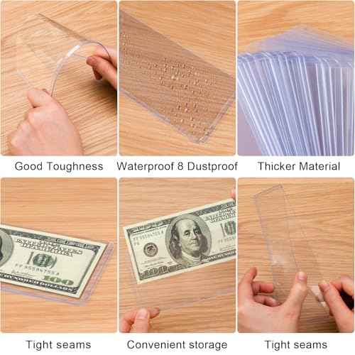 30 Pack Dollar Bill Sleeves - 6.8" x 2.9" Clear Currency Sleeves, Hard Plastic Waterproof Money Holders, Dollar Bill Display Case, Currency Protectors, Organizer for Collectors