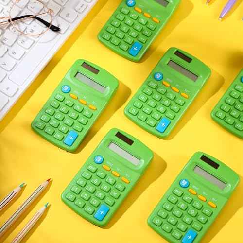 24 Pieces Basic Calculators for Students Small Pocket Size 8 Digit Display Mini Calculators Dual Powered Handheld for School Desktop Home(Green)