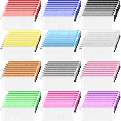 Smarpau 96 Pack Pencil Pouch, 12 Colors 9.3" x 4.7" Small Mesh Zipper Pouches, Clear Pencil Case Waterproof Zipper Bags for Office Supplies, Travel Organization