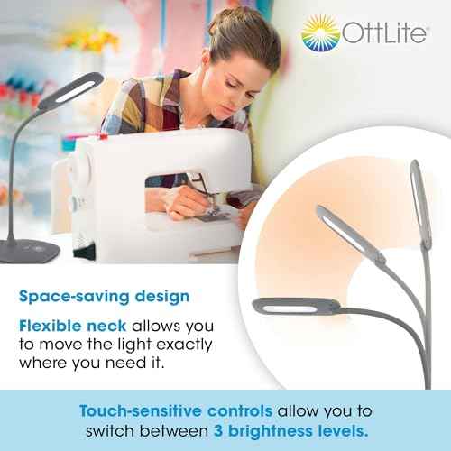 OttLite LED Soft Touch Desk Lamp - 3 Brightness Settings with Energy Efficient Natural Daylight LEDs - Adjustable Flexible Neck & Touch Controls for Tabletops, Home Office, Computer Desk, & Dorms