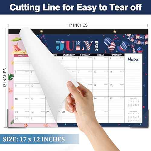2026 Desk Calendar - 2026 Calendar from January 2026 to December 2026, 17" x 12", 12 Monthly Theme Desk Calendar with Protector Corner, Large Blocks