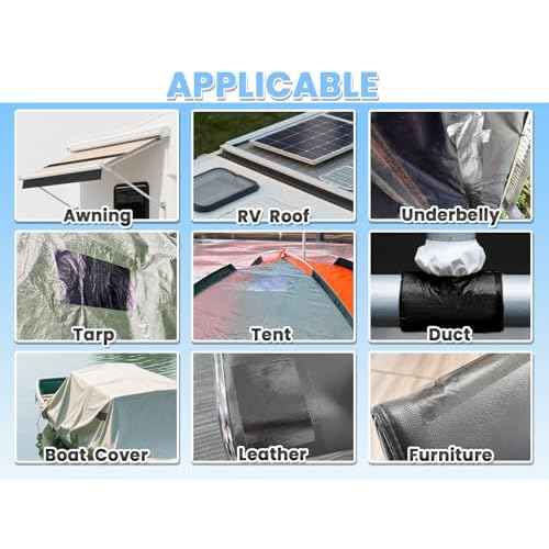 Waterproof Repair Tape for Fabric, Awning, RV Roof, Underbelly, Tarp, Tent, Sail and Boat Cover Outdoor Repair Patch, Heavy Duty, UVproof, Multipurpose Black