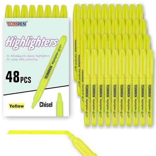 Highlighters Yellow 48 Pack,Bible Highlighters No Bleed?Bulk Chisel Tip High lighter Markers Set for School, Office,Study, Journaling?Smear-Free,Quick Dry?Fluorescent Pens for Teachers Students