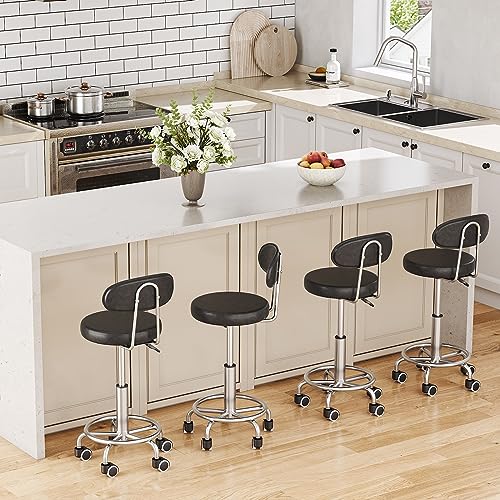 Height Adjustable Rolling Stool with 360° Swivel for Salon & Office - Black