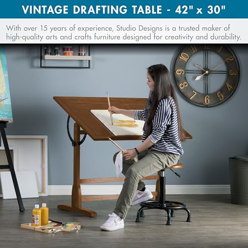 Studio Designs Vintage Rustic Oak Drafting Table - 42x30 Adjustable Work Surface