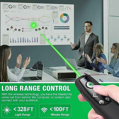 2-in-1 USB Type C Presentation Clicker Wireless Presenter Remote with Green Light for PowerPoint, Powerpoint Clicker with Volume Control PowerPoint Slide Advancer for Mac, Computer, Laptop