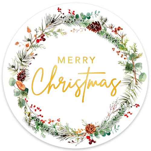120pcs Merry Christmas Stickers for Cards Envelope Seals Gold Foil Large Round Adhesive Holiday Stickers for Invitation Gift Bags Box Sealing Parcel