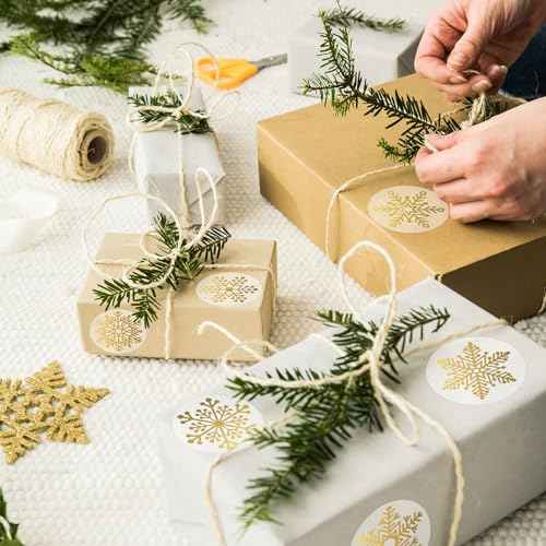 1000Pcs Clear Christmas Stickers Roll Gold Foil Snowflake Stickers Xmas Winter Holiday Round Adhesive Label Stickers Decal for Xmas Envelopes Invitations Cards Gifts Decor, 6 Designs