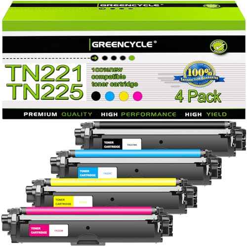 greencycle 4 Pack TN225 TN221 Toner Cartridge Replacement Compatible for Brother TN-225 TN-221 Use with MFC-9130CW HL-3170CDW HL-3180CDW MFC-9340CDW MFC-9330CDW (1 Black 1 Cyan 1 Magenta 1 Yellow)