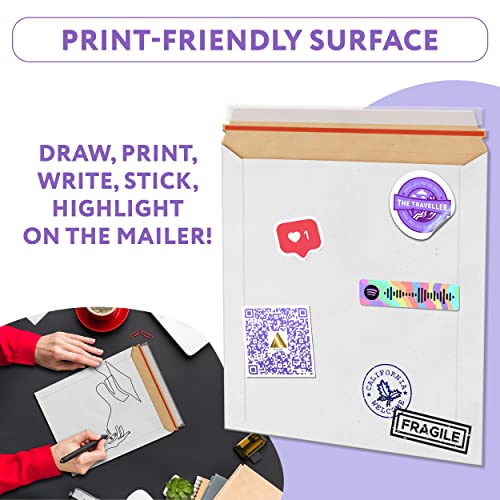 White Kraft Rigid Mailers, 17 x 21 Inches. Pack of 10 Paperboard Envelopes. Sturdy Stay Flat Mailers with Self-Seal Closure. Recyclable Hard Envelopes for Mailing. Stayflat Mailer