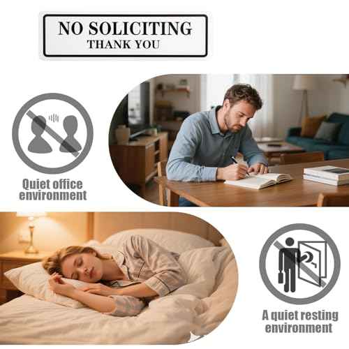 No Soliciting Sign for House That Keeps Solicitors Away, Super strong tape for all surfaces, 8.3 ¡¿ 2.4 In,2025 version, Perfect for Home Office Front Doors, Windows, Walls, Courtyard
