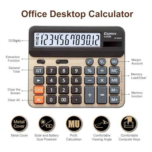 Comix Desktop Calculator, Large Computer Keys, 12 Digits Display, Champaign Gold Color Panel, C-2735, 2-Pack