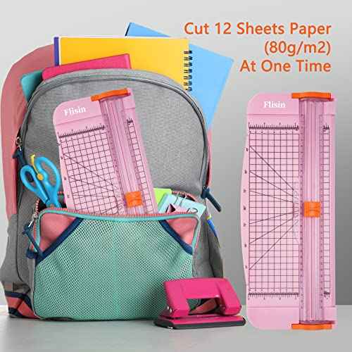 Paper Cutter,Portable Paper Slicer,12 Inch Paper Trimmer Scrapbooking Tool with Automatic Security Safeguard and Side Ruler for Craft Paper,A4 Paper,Coupon, Label and Cardstock (Pink)