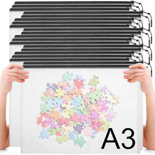 20pcs Plastic Mesh Zipper Pouch Bags, A3 17x12 Inches Extra Large Zipper Bags, Reusable Zipper Pouches for Classroom Office Supplies Organizing, Puzzles & Games, Board Game Organization