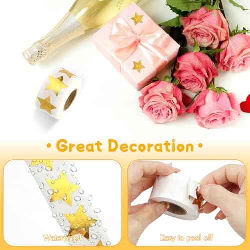 1000 pcs Star Stickers for Kids Reward, Holographic Gold Stars Stickers, 2 Rolls Sparkly Foil Star Stickers for Behavior Chart, Student Planner, School Classroom Students Teacher Supplies (1 inch)