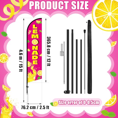 Lemonade Feather Flag with Pole Kit 15 ft Banner Sign for Business Advertising Feather Flag Sign with Flagpole for Outside Garden Business Store Party