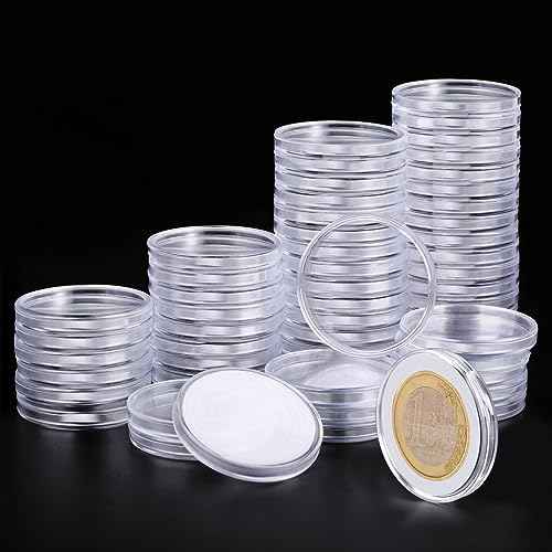 Utron 60P Clear Plastic Coin Capsules, Dollar Coin Holder, 40mm Silver Coin Storage for Collectors, Morgan Silver Dollar Coin Holders with Adjustable Gasket (17/20/25/27/30/33/38/40mm)