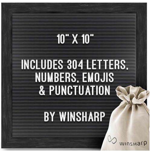 Winsharp All Black Felt Letter Board 10x10 inch with Wooden Frame and Stand