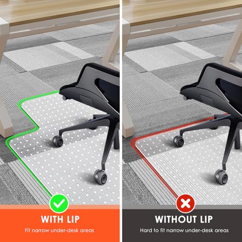 Vicwe Office Chair Mat for Carpet, 32" X 55" Heavy Duty Desk Chair Mat for Carpeted Floors, Easy Glide Rolling Plastic Floor Mat, Ship Flat,Easy to Clean with Lip