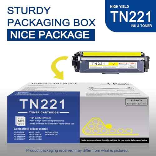 1 Pack TN221 Yellow Toner Cartridge High Yield Compatible TN221 Replacement for Brother HL-3140CW 3150CDN 3170CDW MFC-9130CW 9140CDN 9340CDW DCP-9015CDW 9020CDN Printer