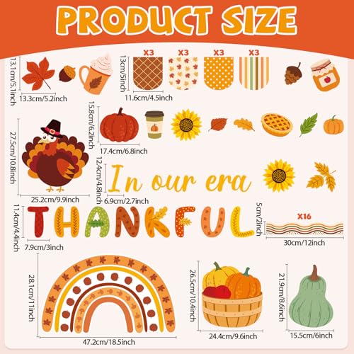 Thanksgiving Turkey Bulletin Board Decorations Pumpkin Maple Leaves Paper Cutouts in Our Thankful Era Bulletin Board Set Fall Party Supplies for Autumn School Chalkboard Wall Window Decoration Favor