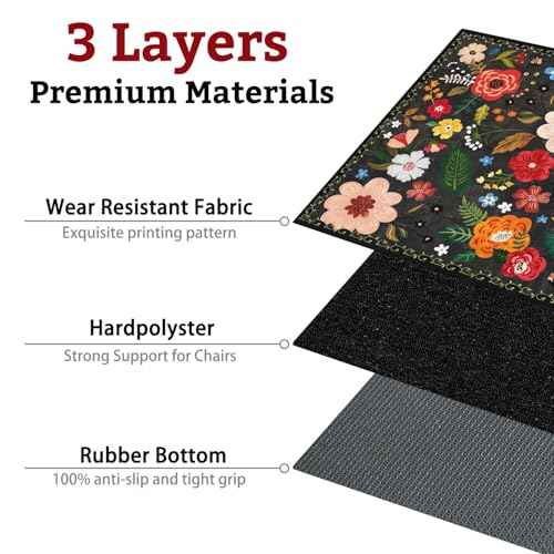 Office Chair Mat for Hardwood & Tile Floor,Boho Floral 60"x48" Office Computer Chair Mat for Rolling Chairs,Under Desk Non Slip Gaming Rug,Rubber Backing Large Low-Pile Carpet Protector Mat(Black)
