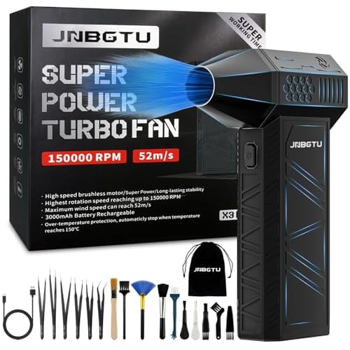 16-in-1 Compressed Air Duster - 150000RPM Electric Air Duster, Cordless Rechargeable High-Speed Air Blower, 3 Gear Adjustable Jet Dry Blower for Keyboard, PC, Car, Air Bed and Home Cleaning