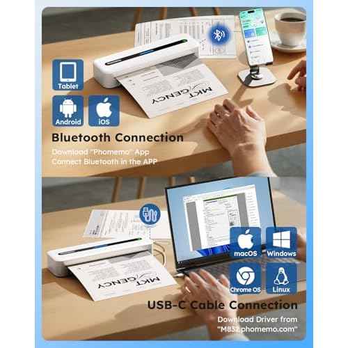 Phomemo Portable Printers Wireless for Travel, Bluetooth Thermal Printer for Phone Laptop, Support 8.5" X 11"/A4/2.08''/3.15''/4.33'' Thermal Paper, Inkless Mobile Printer for Vehicle Home Office