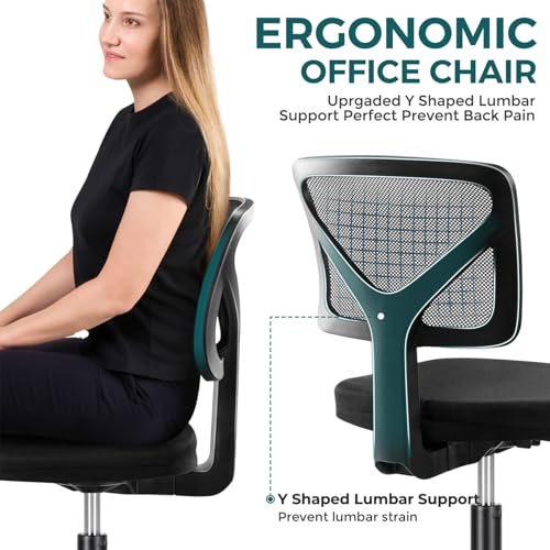 DUMOS Black Armless Mesh Office Desk Chair - Ergonomic Home & Small Space