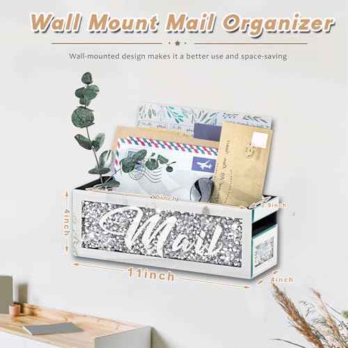 Crushed Diamond Mail Organizer, Crystal Mail Organizer Countertop, Mirror Letter Holder, Mail Tray, Mail Holder Box for Desk, Mail Holder for Wall