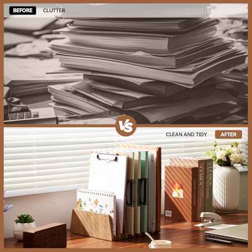 KIRIGEN Wood File Mail Organizer 7 Slots File Paper Holder Desktop Wood Document Letter Holder Organizer for Home Office Brown (7KWJJ-DBR)