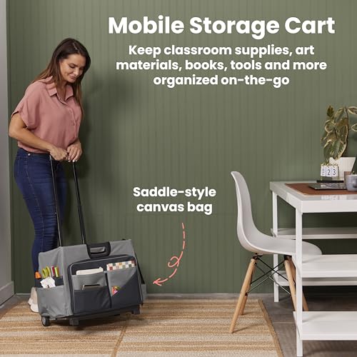 ECR4Kids Universal Rolling Cart with Canvas Organizer Bag, Mobile Storage, Black