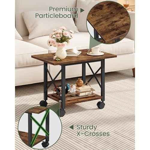 23.6" Under Desk Printer Stand, 2-Tier Printer Table with Wheels Adjustable Feet for Home Office, Study, Living Room, Rustic Brown and Black TPS01BF